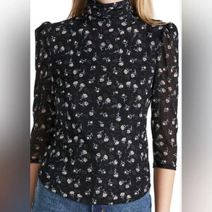 Free People | Floral Mock-Neck Mesh Top (L)